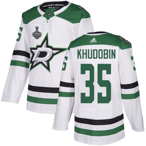 Adidas Men Dallas Stars #35 Anton Khudobin White Road Authentic 2020 Stanley Cup Final Stitched NHL Jersey